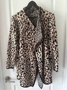 Jones New York Leopard Open Front Cardigan Sweater Small
